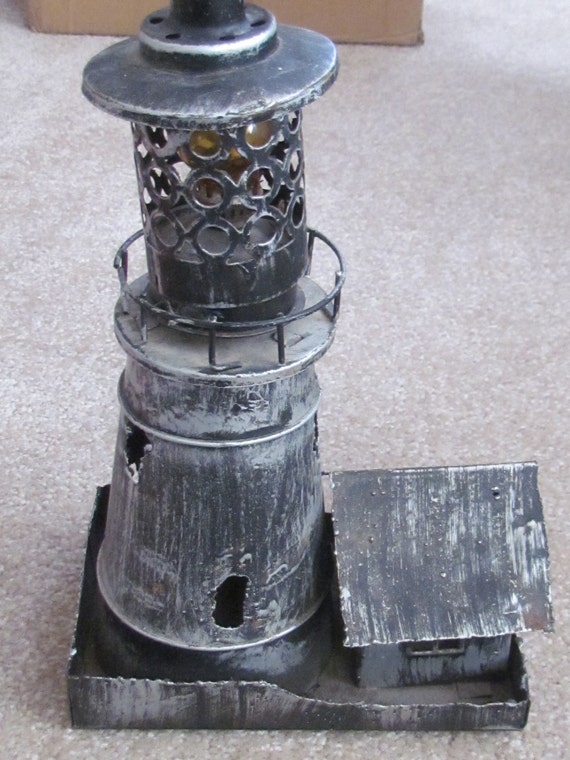 Items similar to Vintage Tin Lighthouse, oil lamp on Etsy