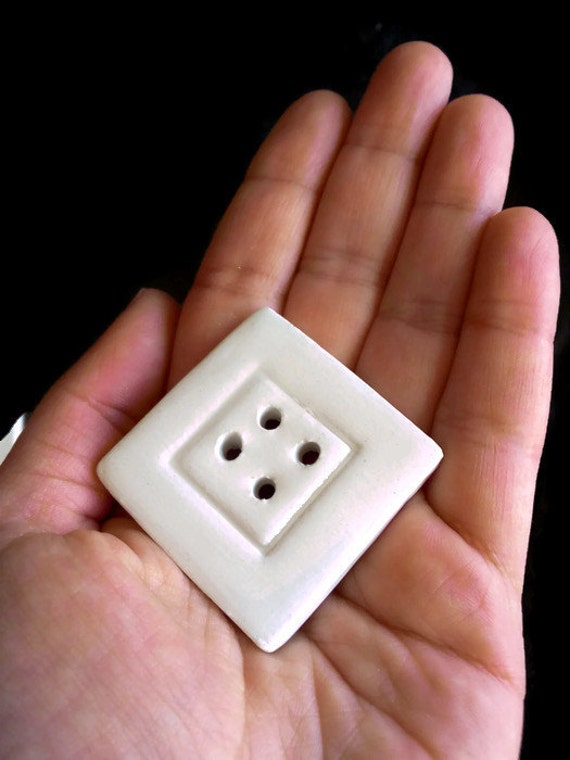 Ceramic square sewing button pure white by CeramicaAnaRafael