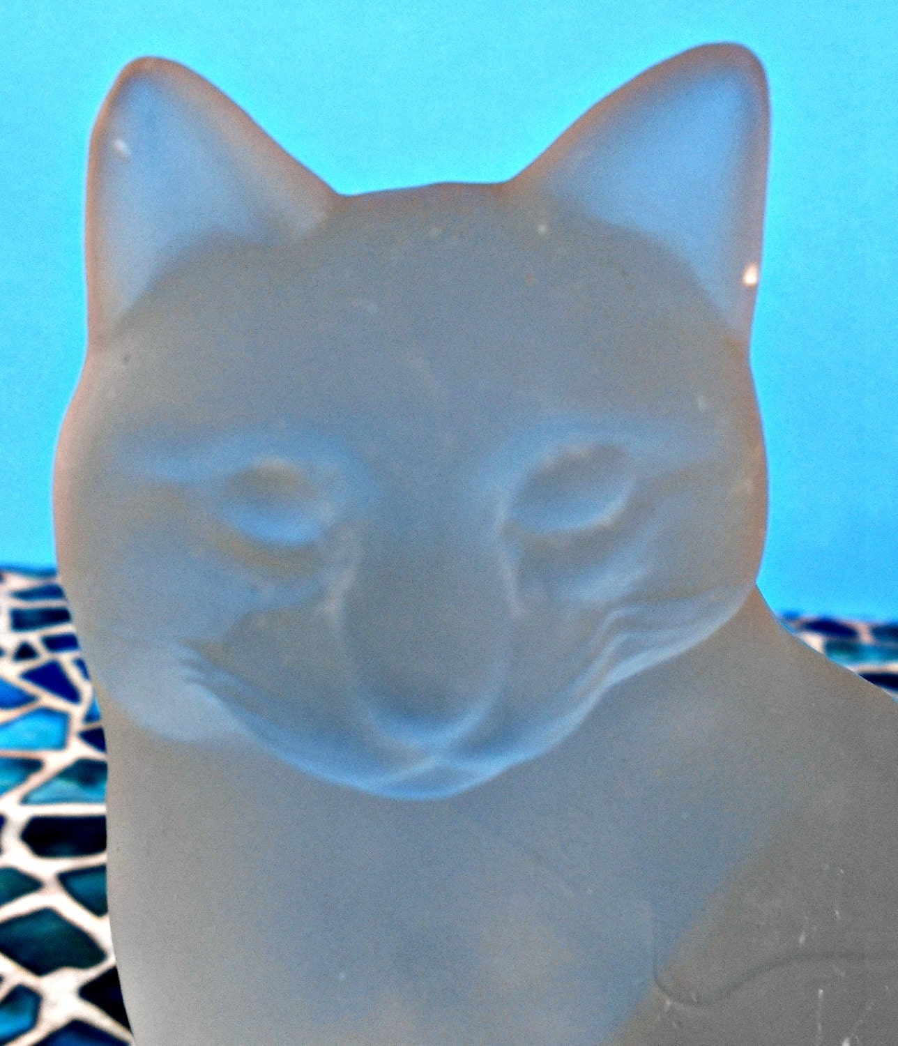 frosted glass cat figurine
