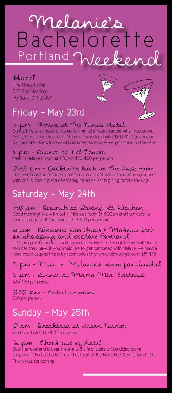 Bachelorette Itinerary / Girls Weekend