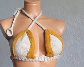 Sexy Knitted Bra mustard / Knitted Underwear / Knit Lingerie / Womens Underwear / Knitted Crop Top / Womens Knit Lingerie / 2015 Trends