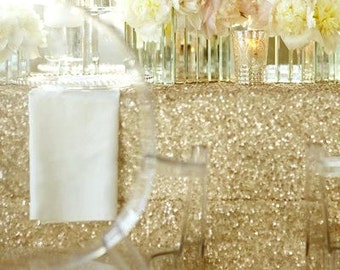 Champagne Sequin Tablecloth - 120" Round Tablecloth, Sparkle Tablecloth ...