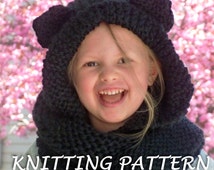 PATTERN Knitting with ears Scarf  scarf pattern Cowl Pattern Hooded Cat Scarf, Ears cat  Cat hooded