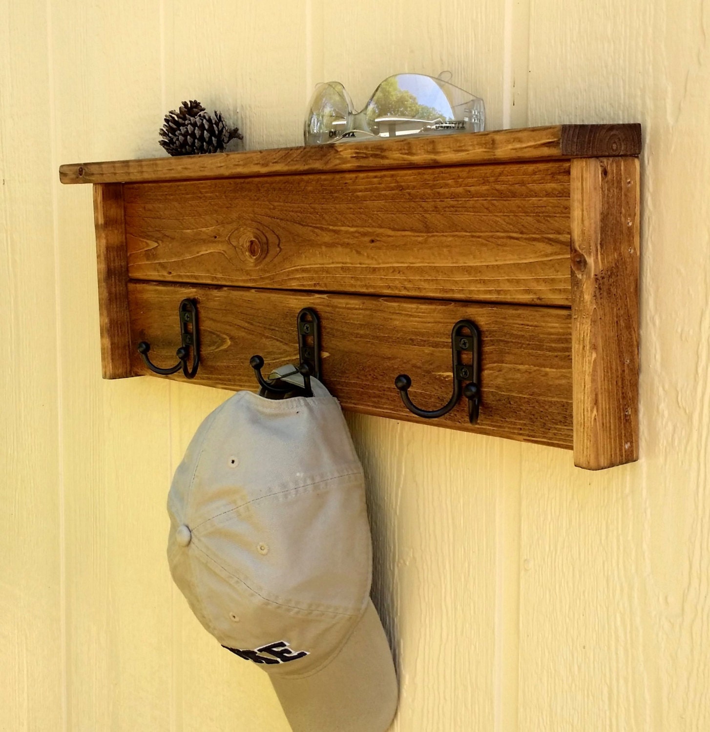 Rustic Pine Wall Mount Coat Rack with 3 double hooks by CedarOaks