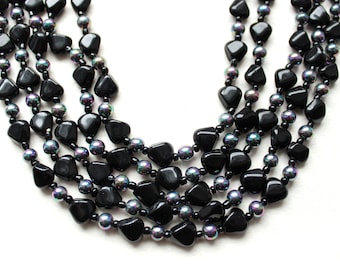 1950s Multi strand necklace black glass and iridescent beads