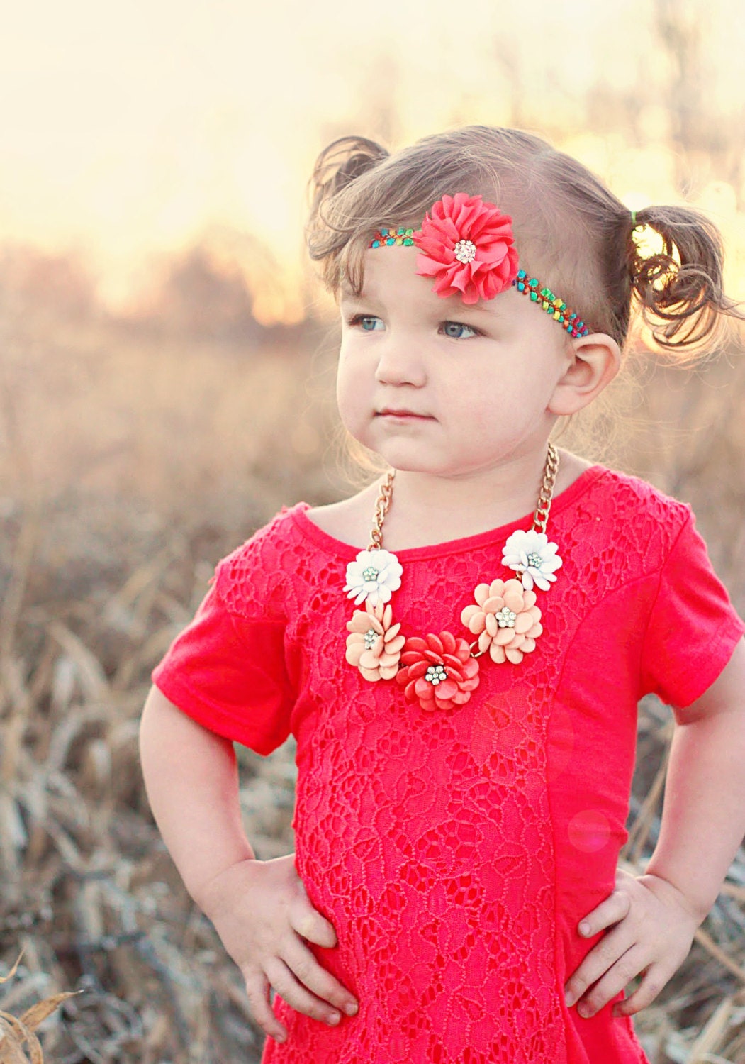 Coral Flower Headband, Coral Boho Headband, Rainbow Headband, Bohemian