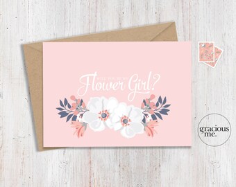 Flower Girl Card 'Will You Be My Flower Girl' - Wedding Card, Floral Card - Pink
