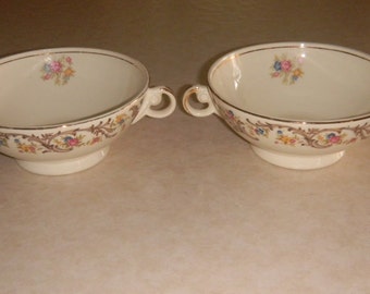 Cream Soup Bowls, Porcelain China Bowl, Double Handled Bowl, 1940's Housewares, 1940's China, Victorian Vintage, 1940's Kitchen