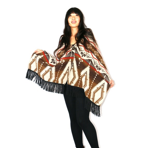 Fringed Poncho Native American Poncho 1970's Poncho Hooded