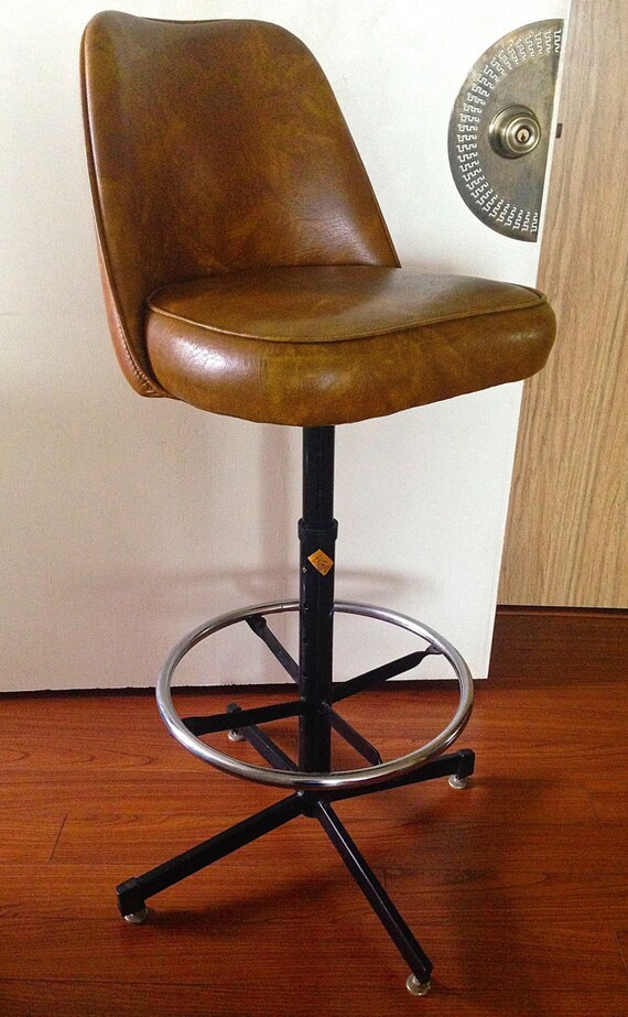 Swivel Bar Stool Vinyl Naugahyde Caramel by TheGinghamKitchen