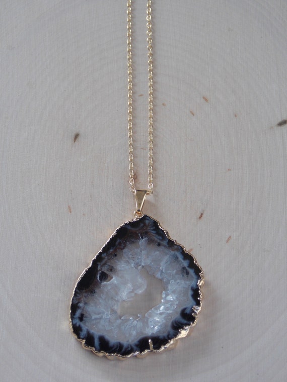 Geode Necklace on a Gold Filled Chain: Large Geode Slice