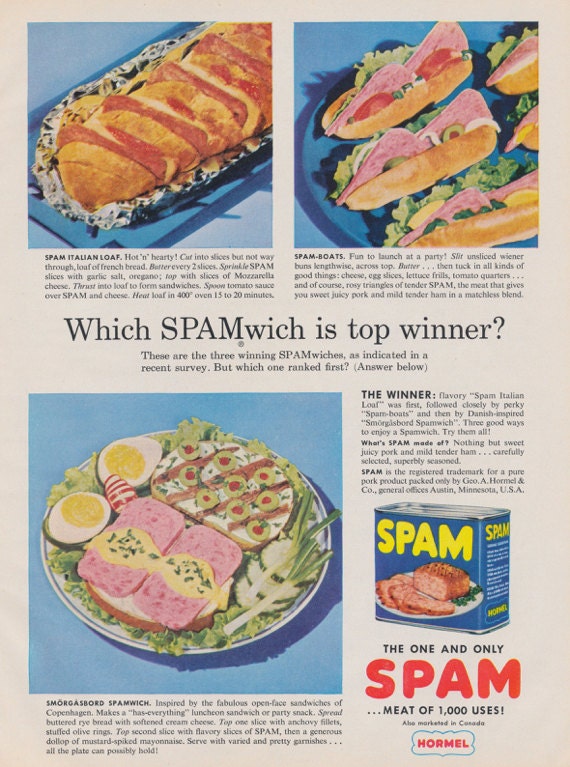 1950s Spam Ad Original 1958 Canned Ham Vintage Advertisement