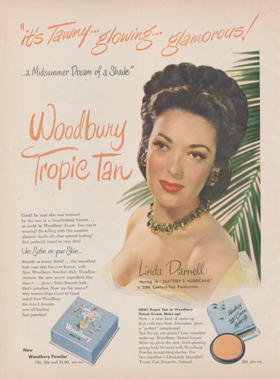 1949 Woodbury Cosmetics Ad Tropic Tan Face Powder by