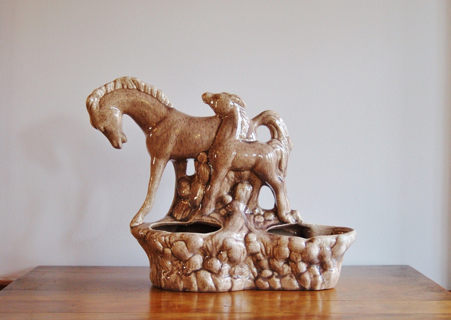 Ceramic Horse Lamp Planter Mid Century Modern Mare and Foal