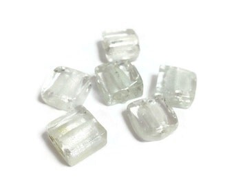 Silver White Venetian Murano Glass Squares 12x12 mm 6pcs