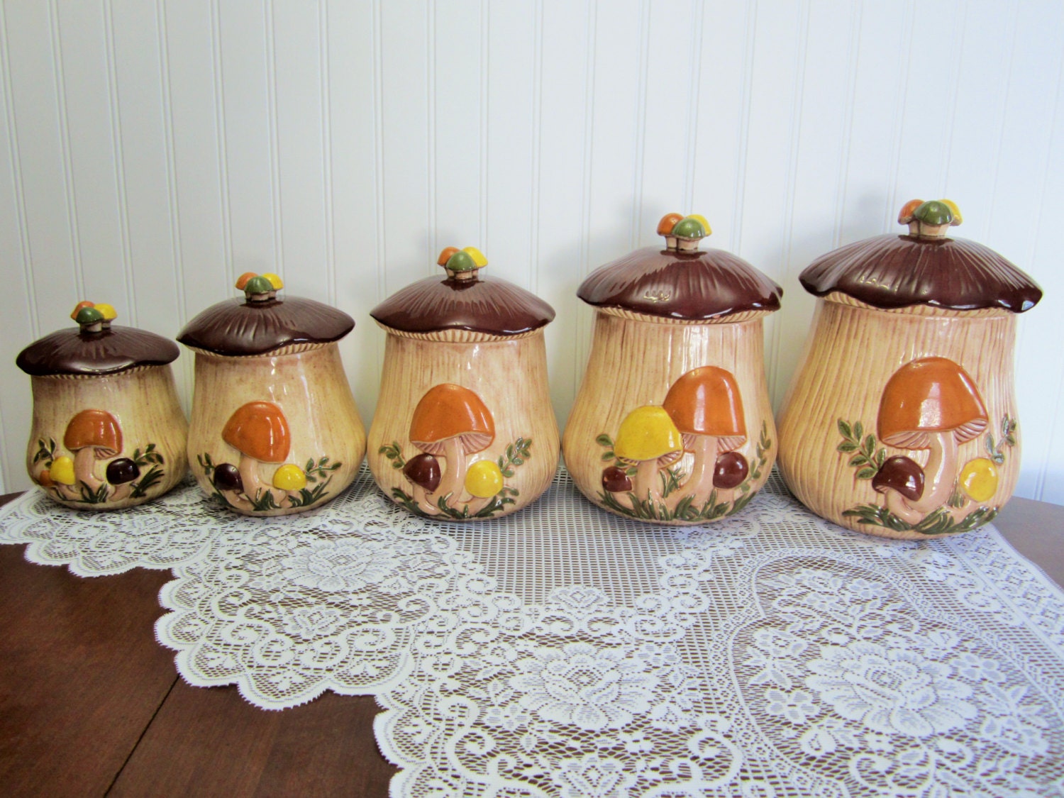 Retro Arnels Ceramic Mushroom Embossed Canisters 5