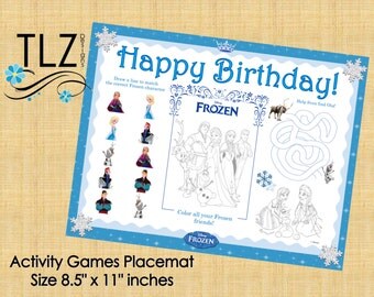 Disney's Frozen Party Games Activity Placemat - Printable Digital File ...