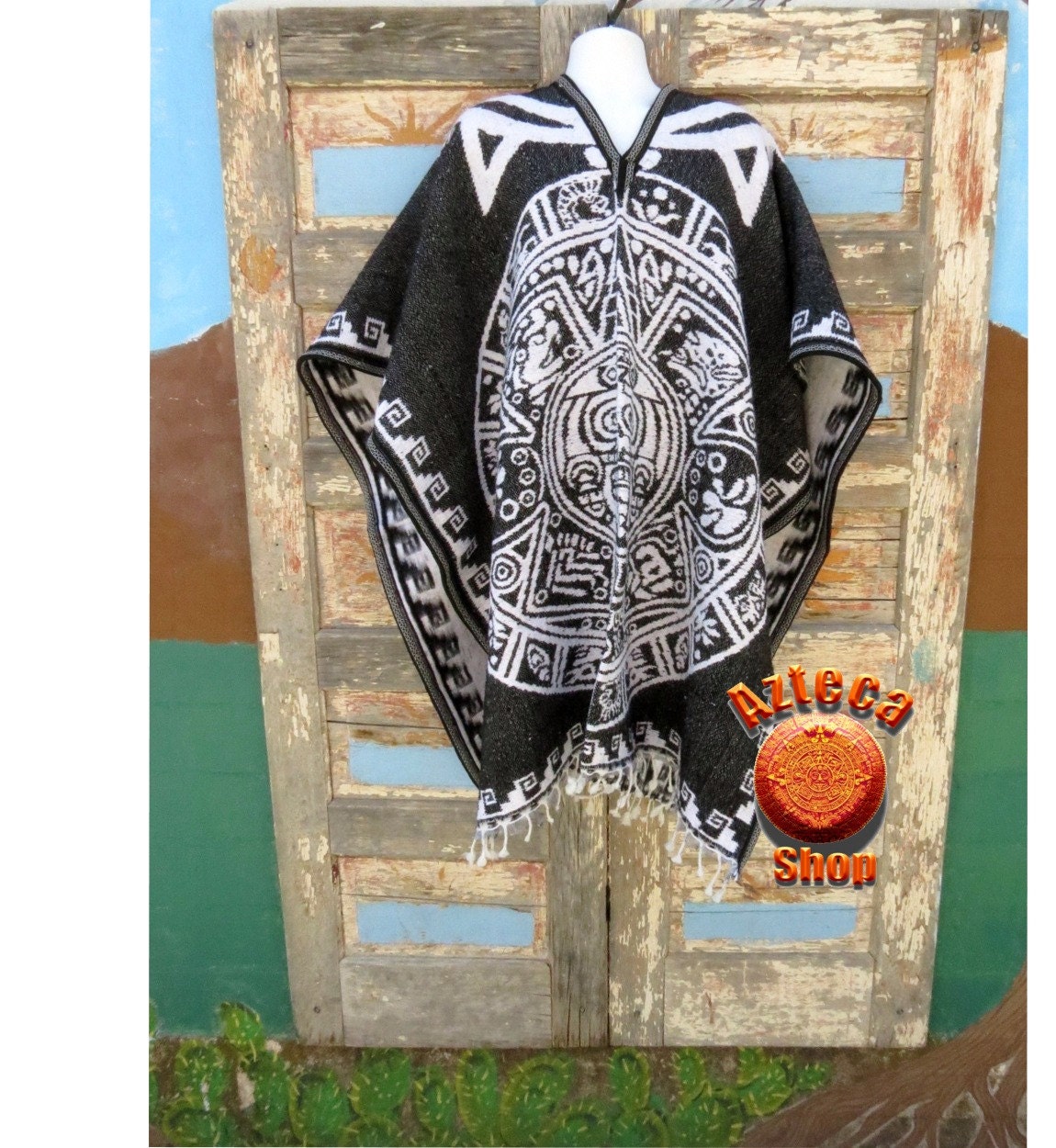 Authentic Mexican Poncho Reversible Cobija Blanket by AztecaShop