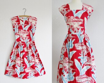 Items similar to Beautiful Flamingo Navy Contrast Tropical Dress XS S ...