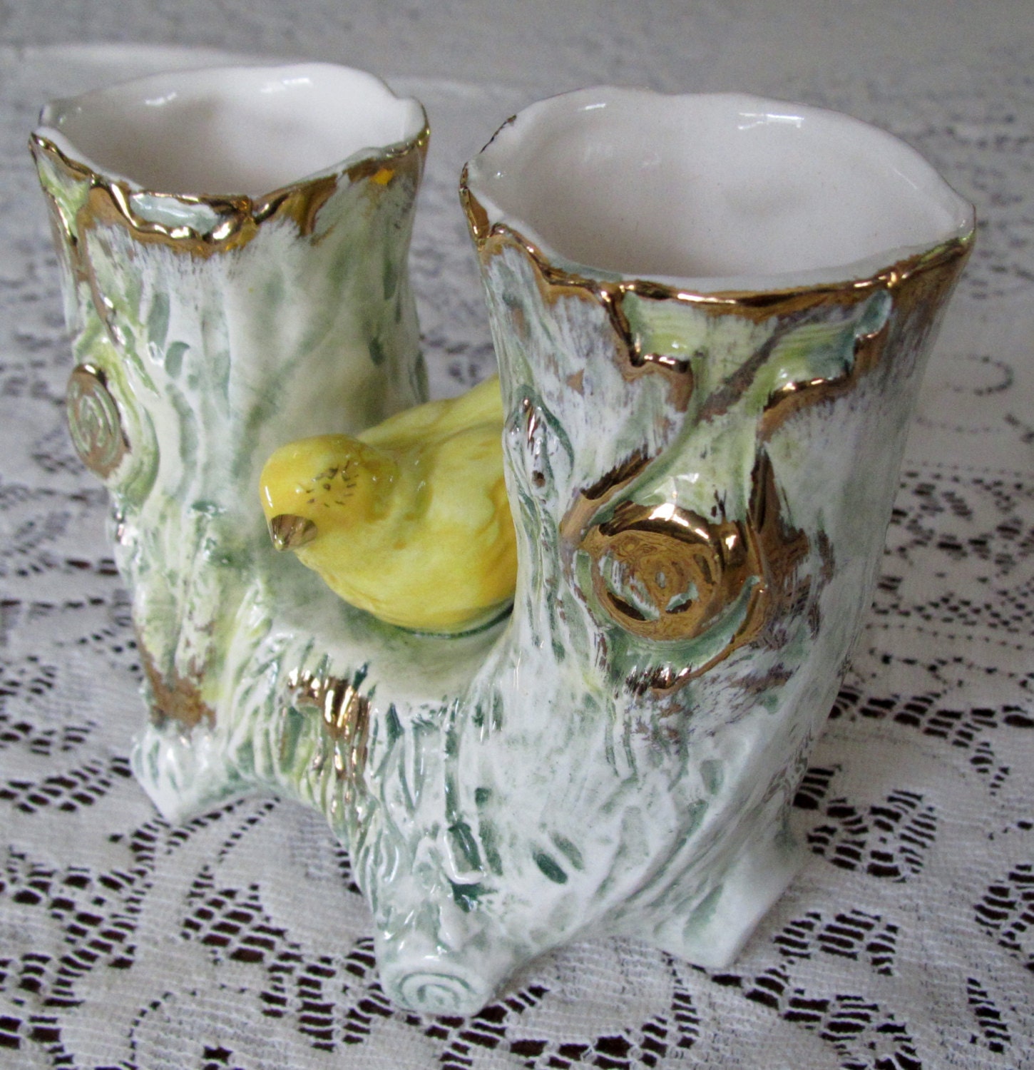 Vintage Ucagco Japan DoubleSided Vase Yellow Canary Bird