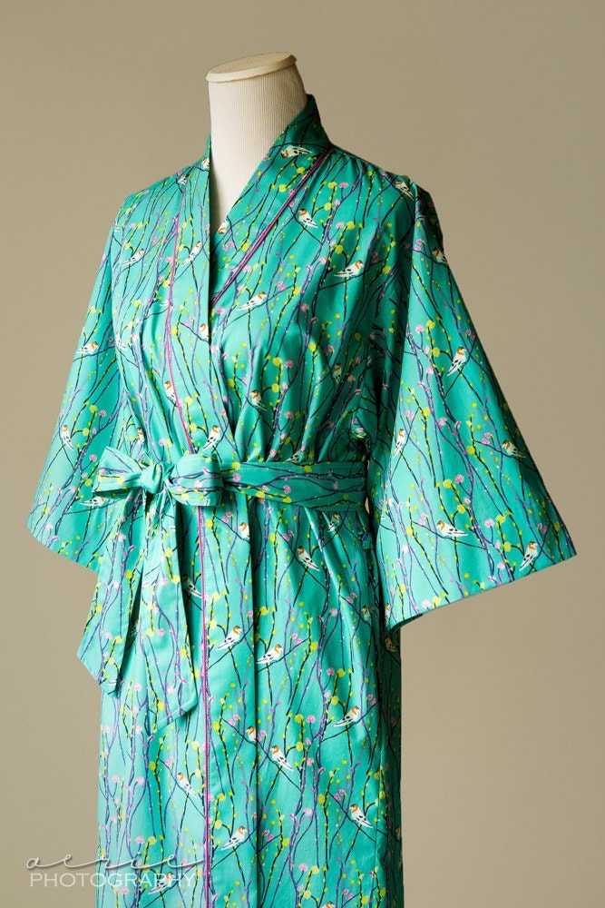 Kimono Robe Knee Length Teal Womens Robe Getting Ready Kimono