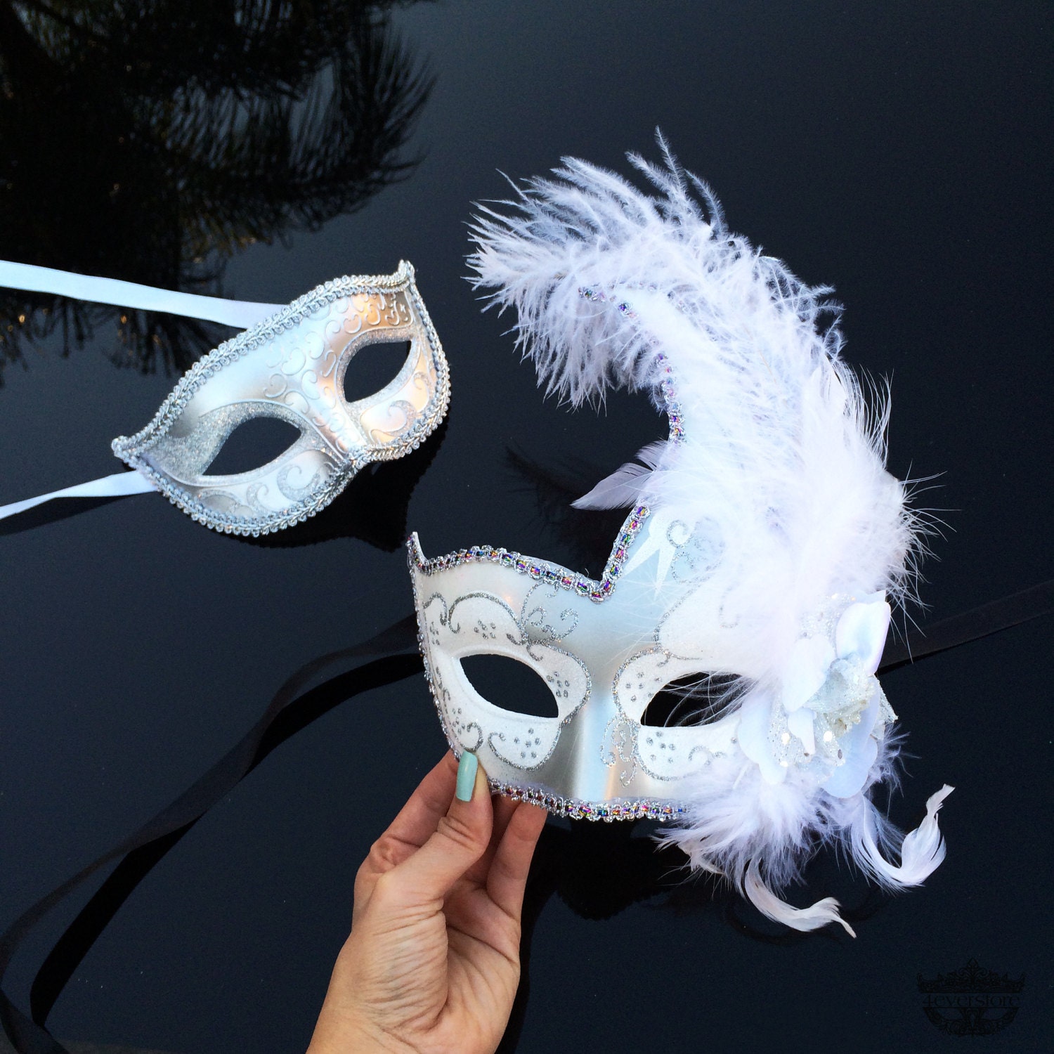 Couples Masquerade Mask His & Hers Masquerade Mask Feather