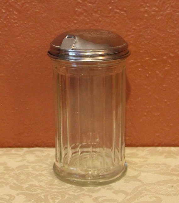 Antique Glass Sugar Container With A Metal Lid