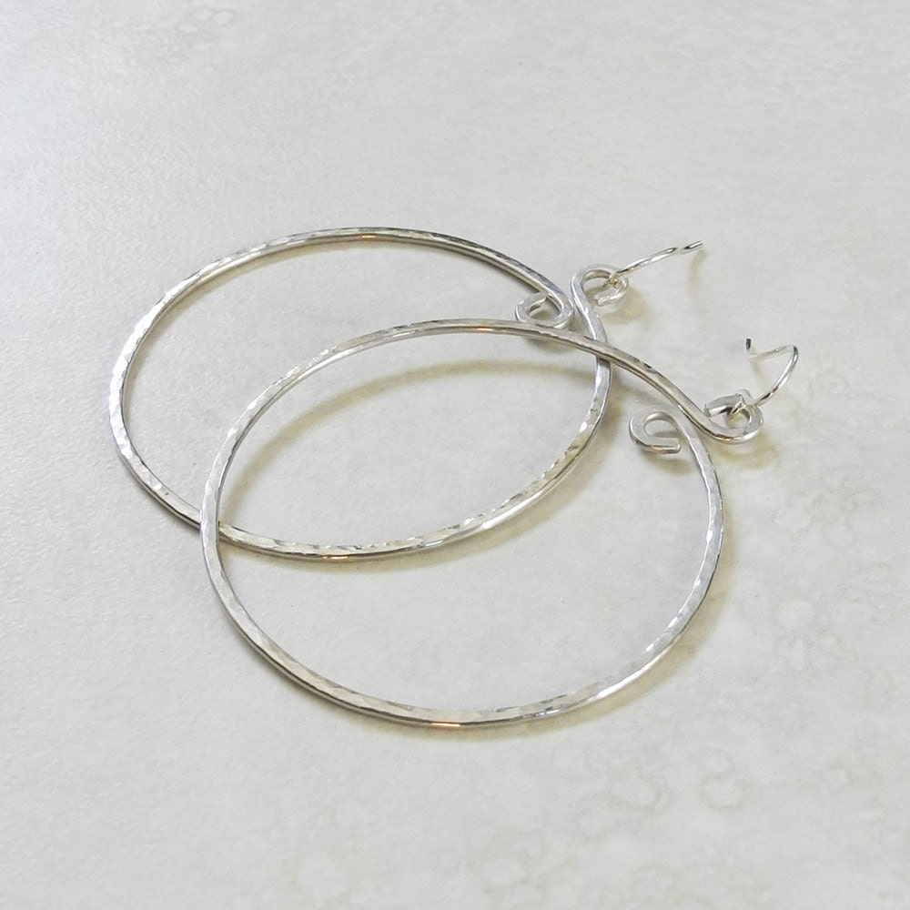 Medium Hammered Sterling Silver Hoop Earrings 1.75