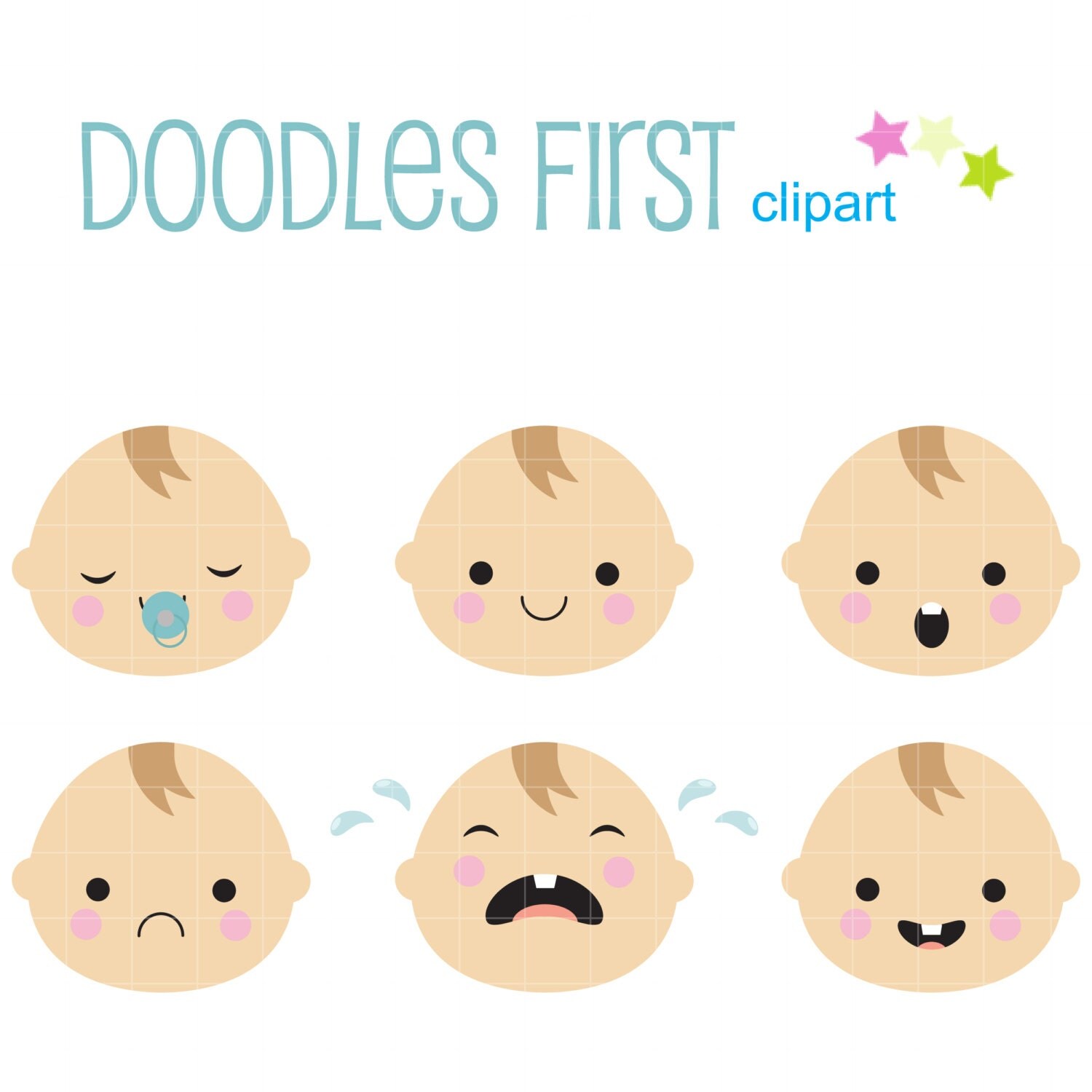 Cute Baby Boy Faces/Expressions Digital Clip Art for