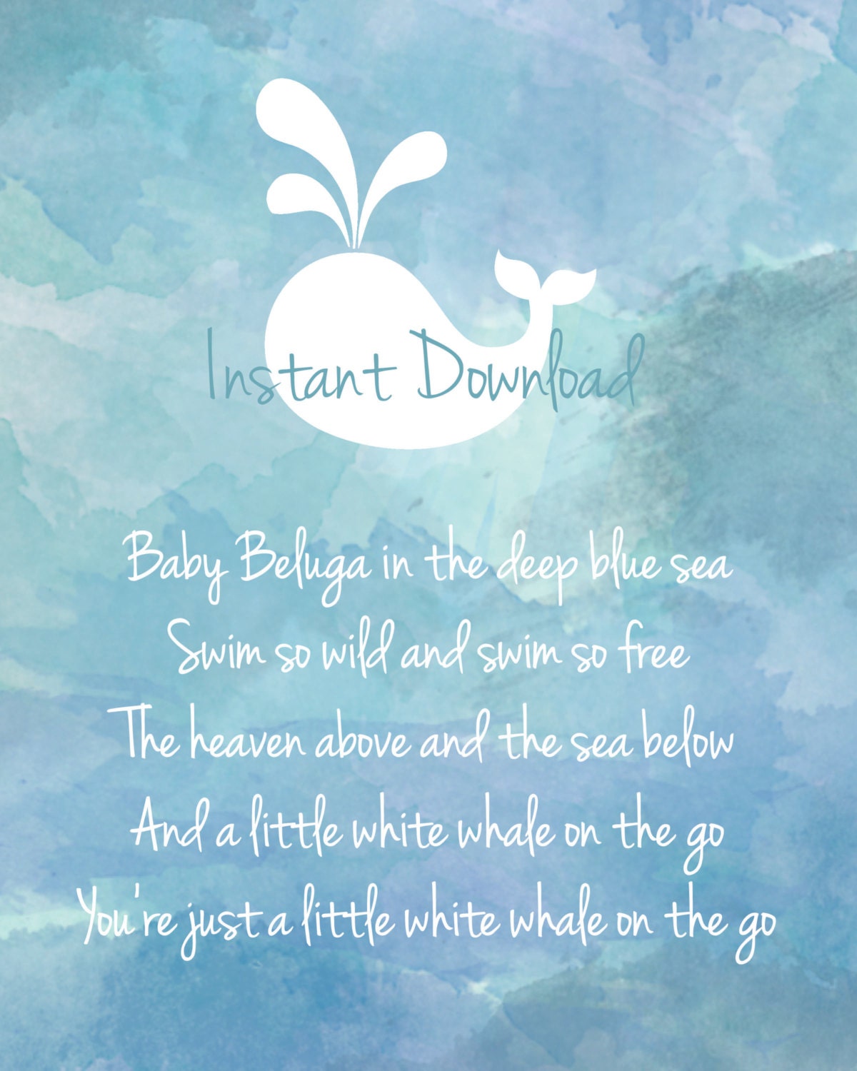 Baby Beluga Lyrics Raffi Whale Printable 8x10 Artwork INSTANT