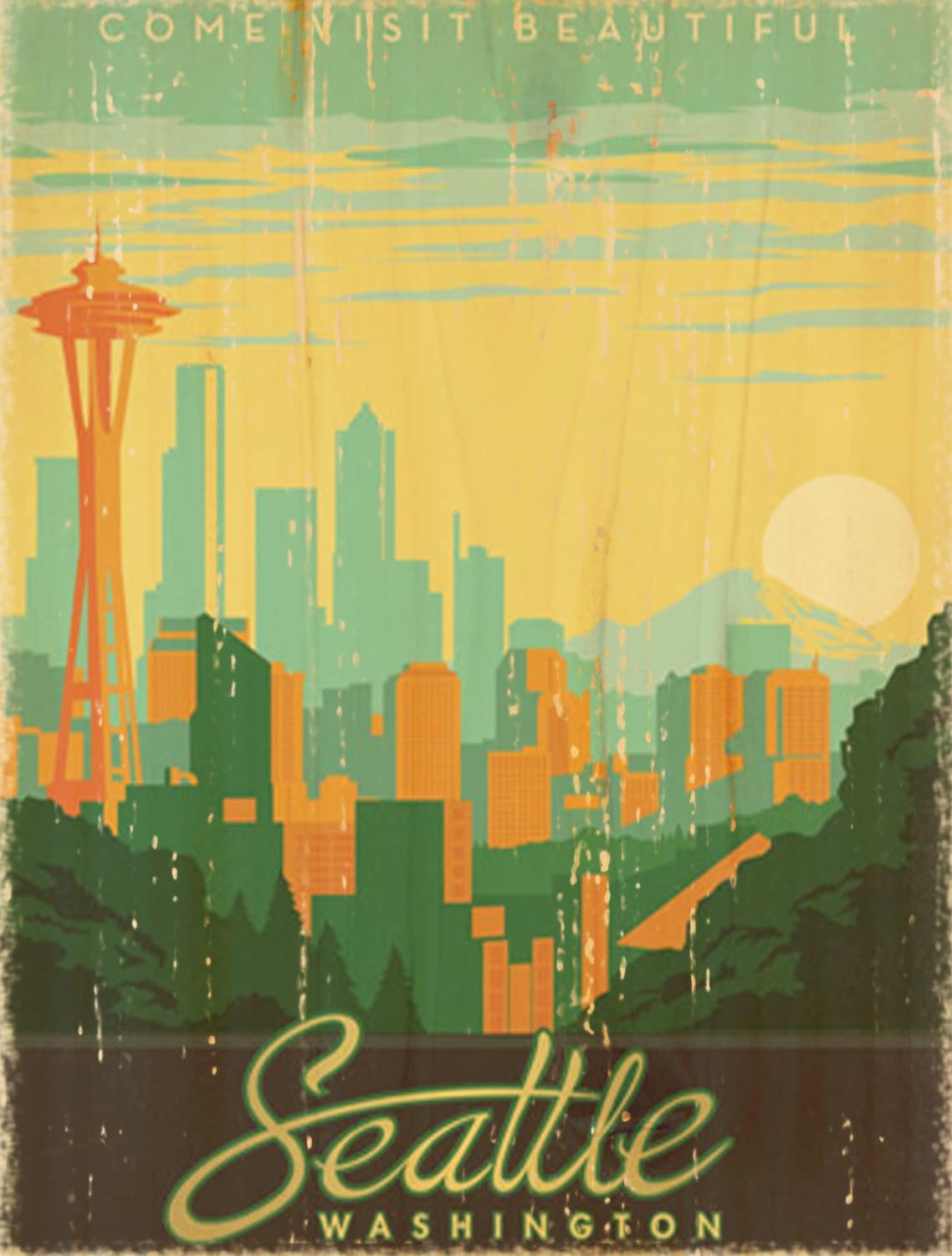 Seattle Space Needle Vintage Art Print