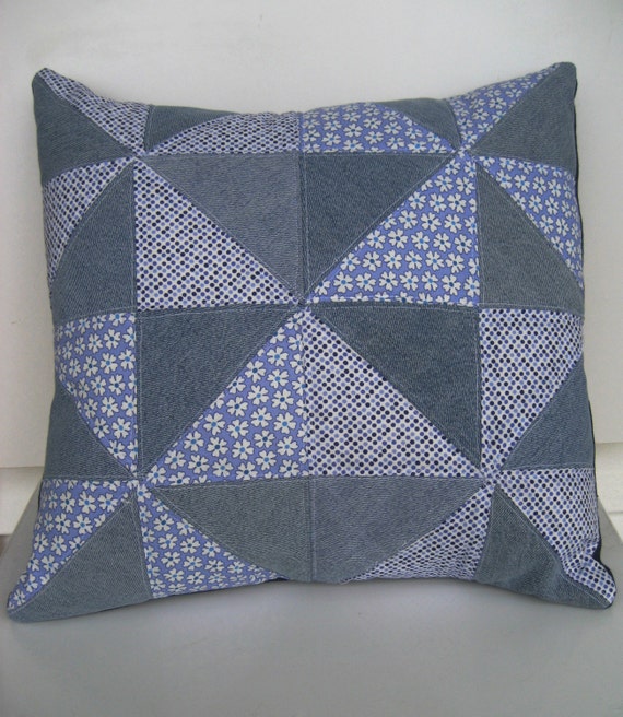couch pillow quilted denim pillow throw pillow by DutchDaisyDesign