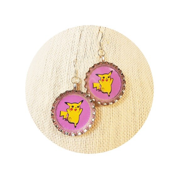 Pikachu Pokemon Bottle Cap Earrings Pokemaster Pokemon