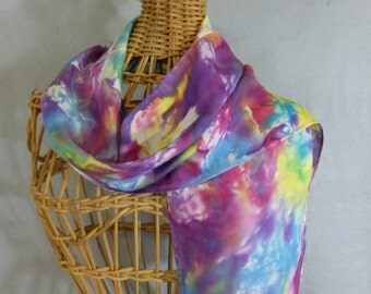 Silk Scarf (Small) "Rainbow Gala", Hand Painted Silk Scarf