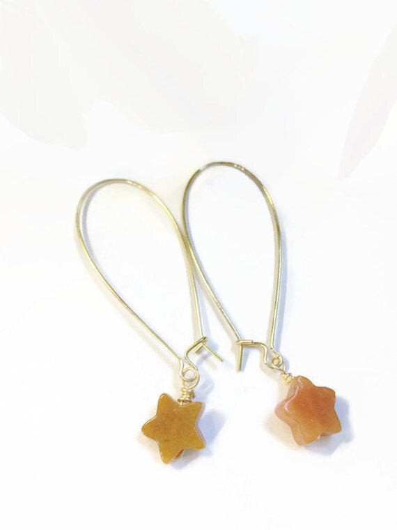 Orange Agate Star Earrings Gold Kidney Wire by JulemiJewelry