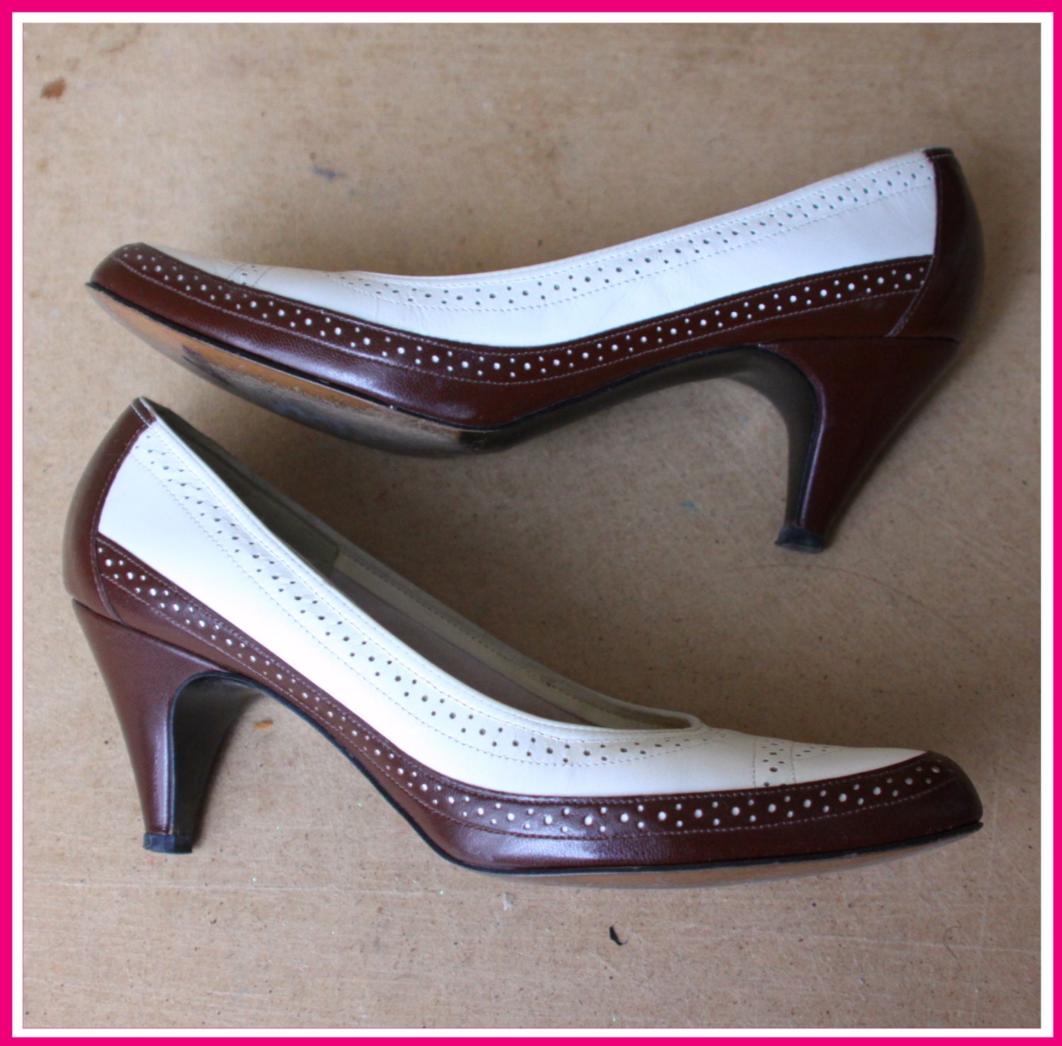 red and white spectator pumps