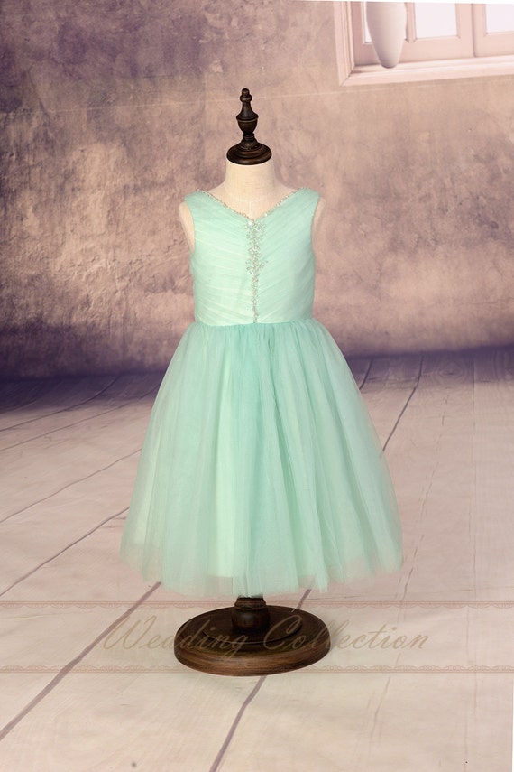 Mint Flower Girl Dress Beaded Tulle Flower by Weddingcollection