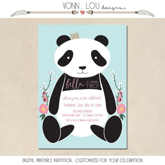 panda bear invitation panda birthday party flowers and