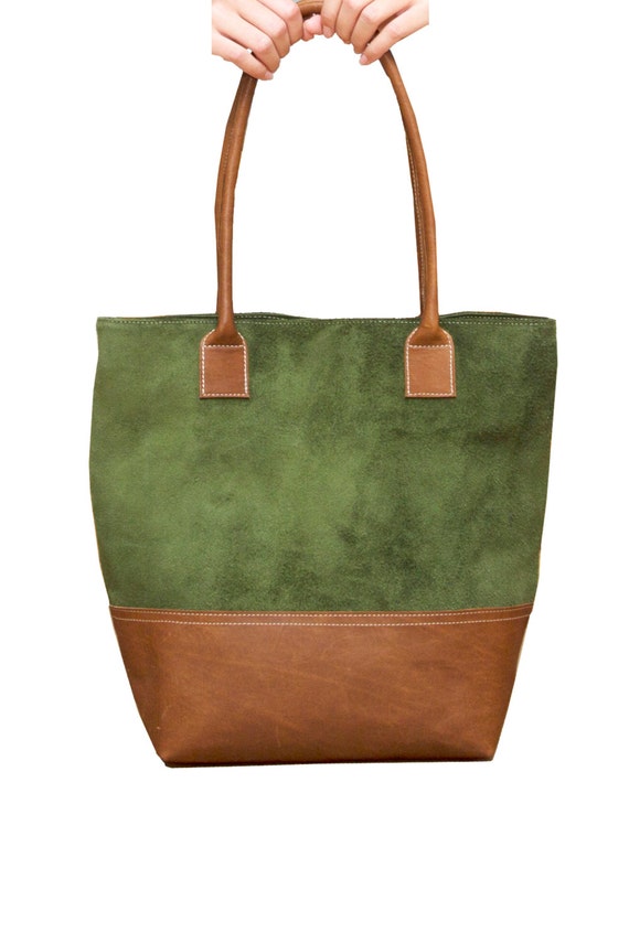 Sale Suede Leather Bag Green Suede tote Brown by LimorGalili