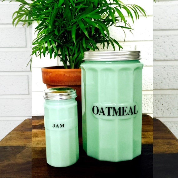 Jadeite Oatmeal Jam Canister Set // Art Deco by ShopKingDude
