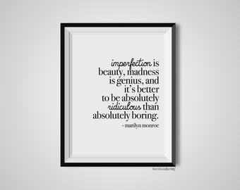 Imperfection Is Beauty, Marilyn Monroe, Quote Print, Quotation Print, Black & White, Art Poster, Modern Poster, Art Print