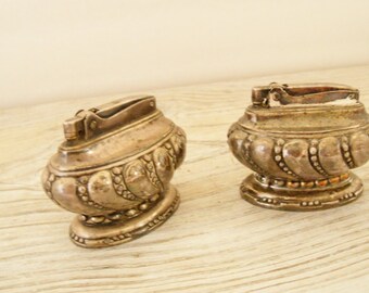 Vintage Ronson Lighter Pair Silver Plate Table Top Lighters Ronson Crown Lighter 1950s 2 Pc