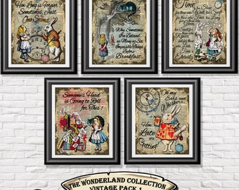 alice in wonderland poster prints 5 vintage alice art printed onto old dictionary book pages - Prints On Old Book Pages alice in wonderland poster prints 5 vintage alice art printed onto old dictionary book pages - Prints On Old Book Pages