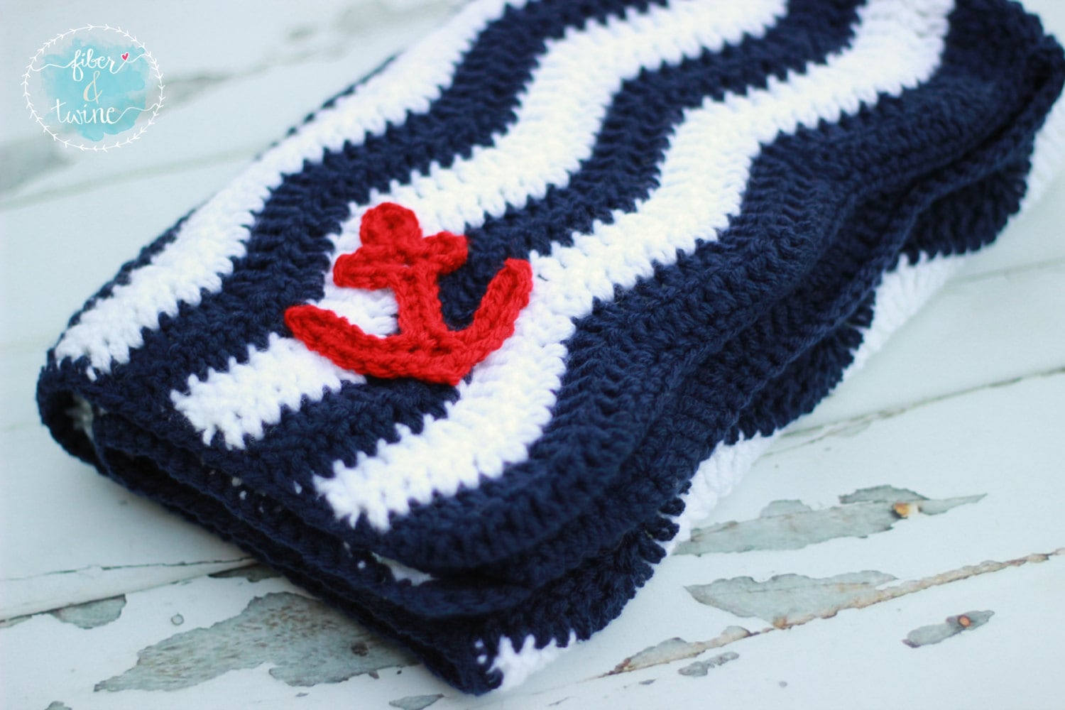 Nautical Baby Blanket Crochet Chevron Baby by FiberAndTwine