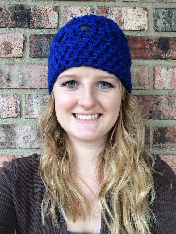 Crochet beanie hat royal blue crochet hat cozy warm