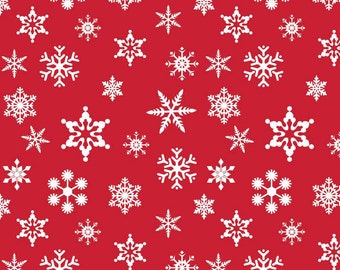 Riley Blake Christmas Fabric C566-Red Holiday Snowflake Fabric, Cotton Christmas Fabric, Christmas Quilt Fabric, Red & White Holiday Fabric