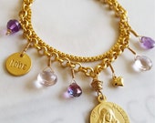 Bracelet - Saint Mary Magdalene Charm - Amethyst, Pink Amethyst, Fuschia Topaz, 18K Gold Vermeil
