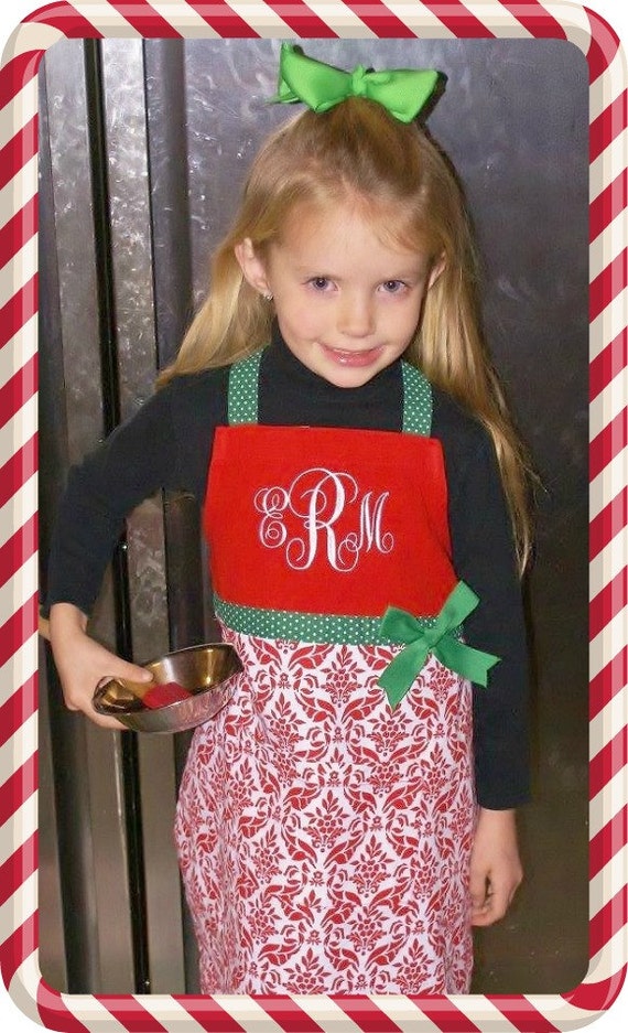 Childs Christmas Apron, Personalized Christmas Apron, Monogrammed Apron, Monogrammed Smock, Girls Apron, Custom Childs Apron