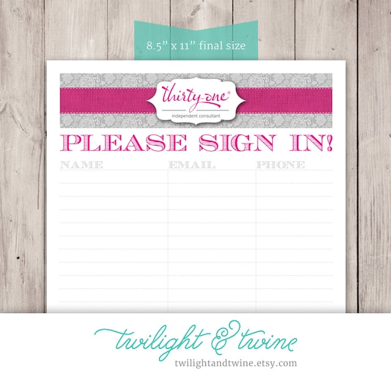 Thirty-one Party Sign-in Printable (PDF)