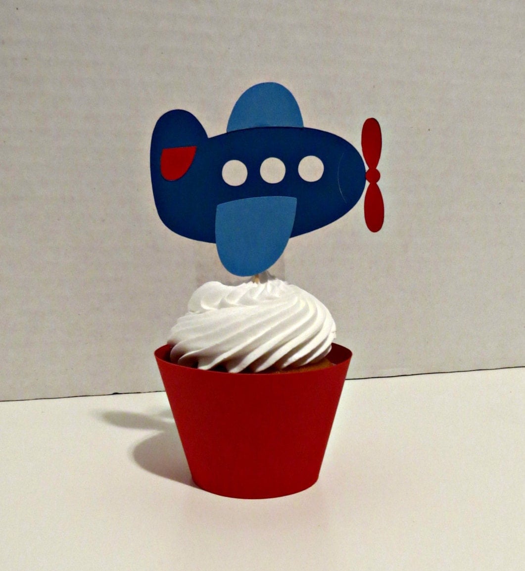 Airplane Cupcake Wrappers and Toppers set of 12